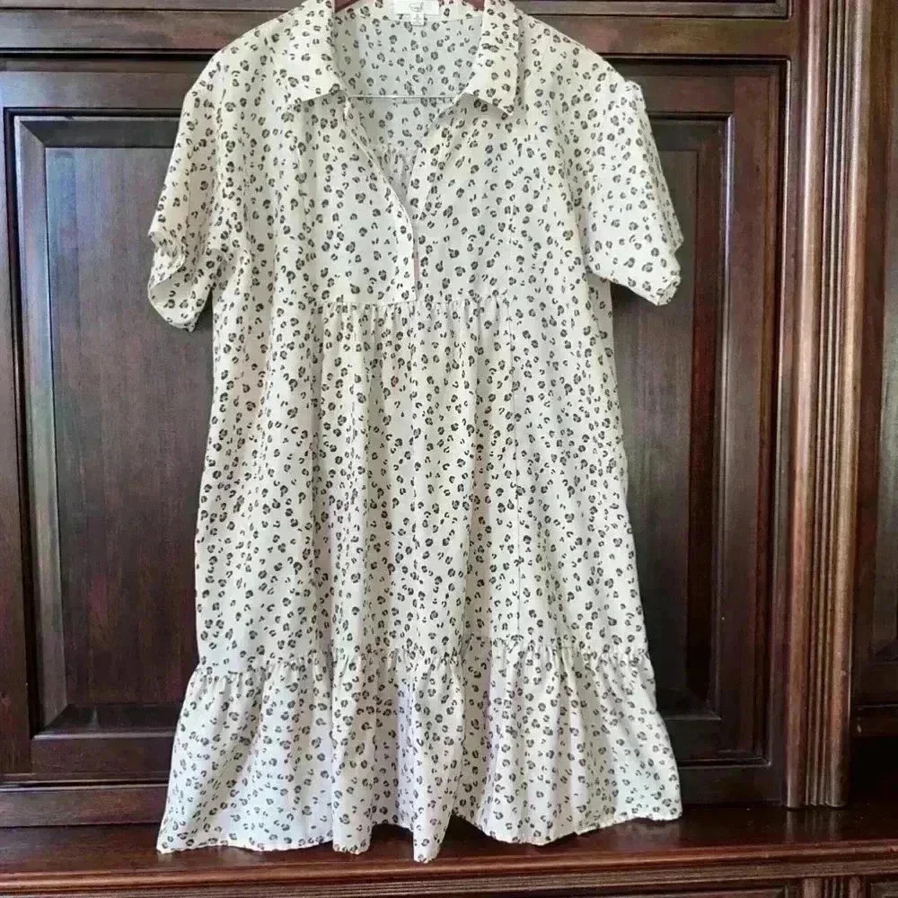 Easel Leopard Print flowing lightweight layers Dress, size Small! White & Brown - Picture 5 of 6